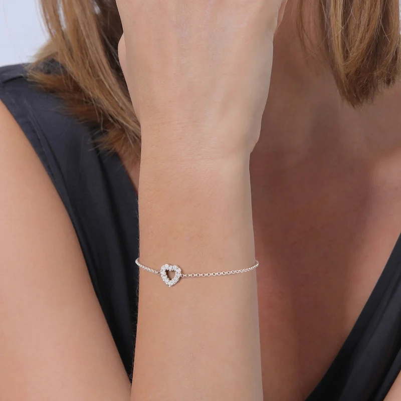 Armband Herz Anhänger | Laborgezüchteter Diamant (Weiß, 0.18)