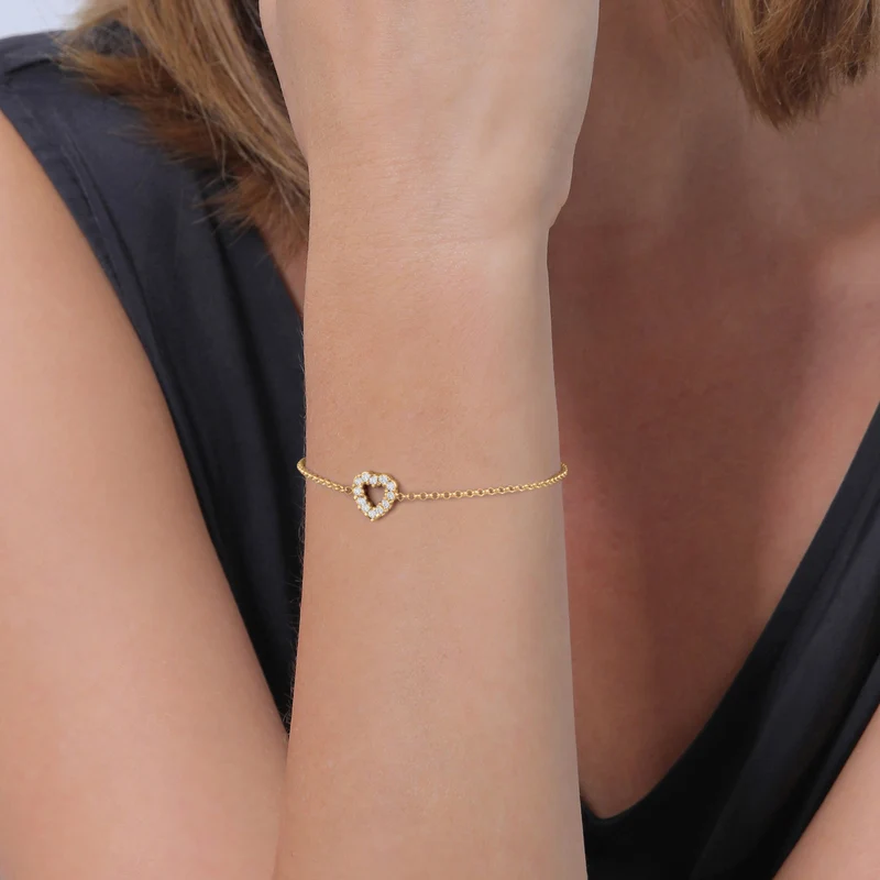 Armband Herz Anhänger | Laborgezüchteter Diamant (Weiß, 0.18)