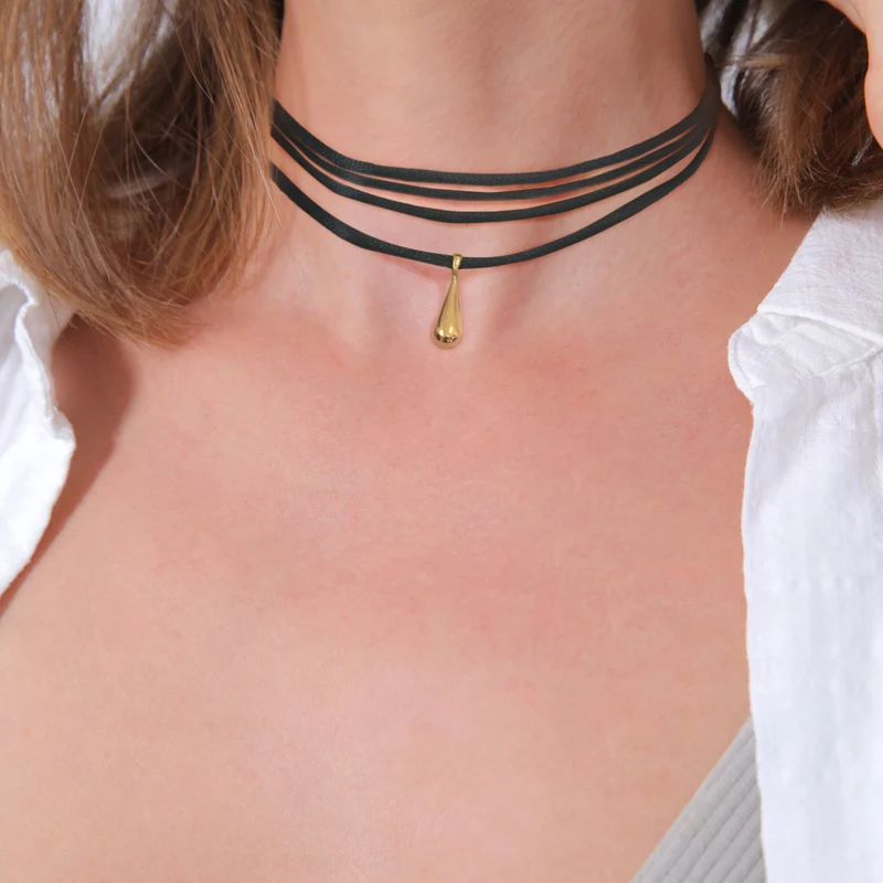 Choker Tropfen Anhänger | Satin (Grau)