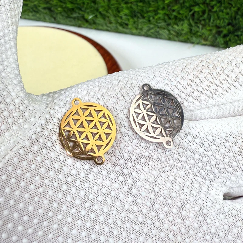 Lebensblume-Verbinder, Edelstahl in Gold und Silber