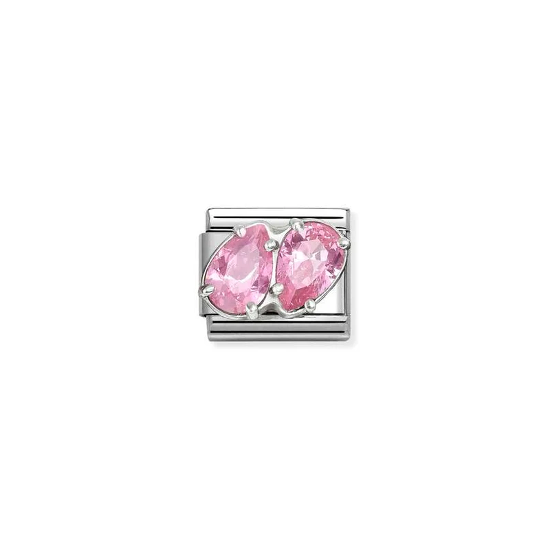 Classic Silver CZ Pink Double Drops Sparkly & Stones Charms