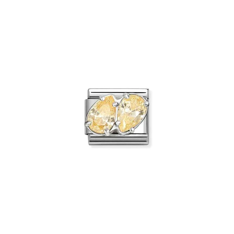 Classic Silver CZ Yellow Double Drops Sparkly & Stones Charms