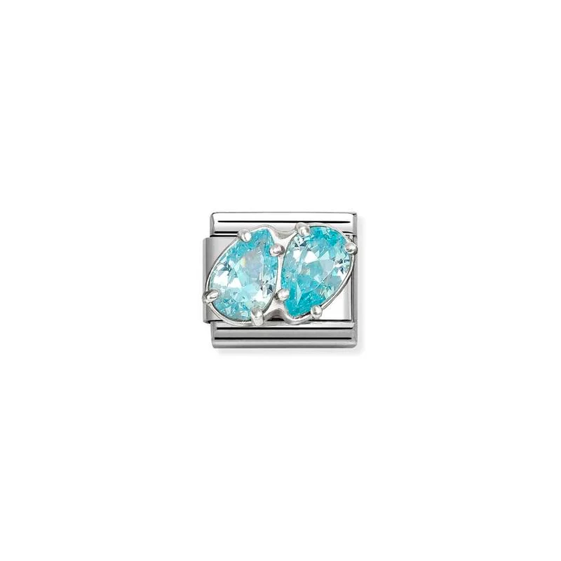 Classic Silver CZ Light Blue Double Drops Sparkly & Stones Charms