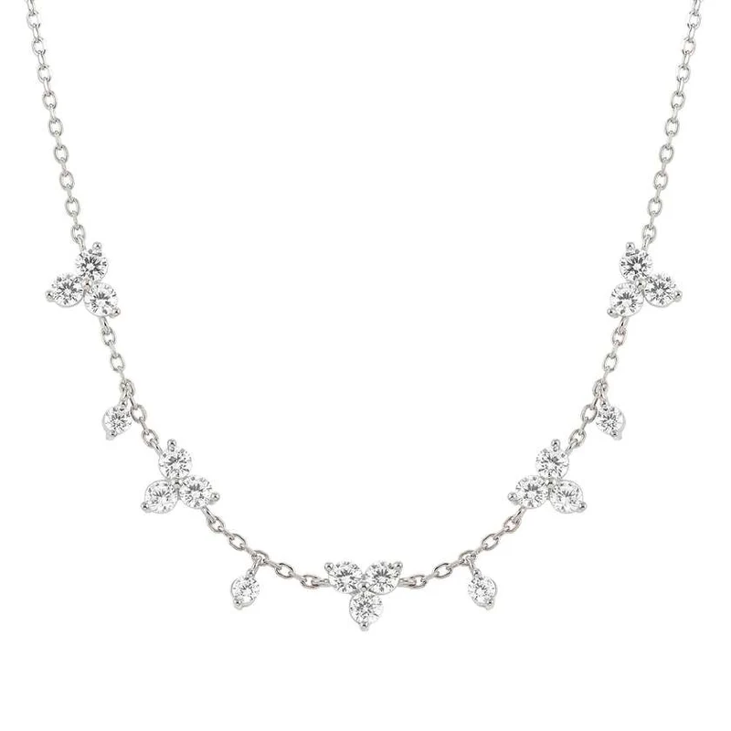 Life Bouquet Rhodium Silver Necklace with CZ