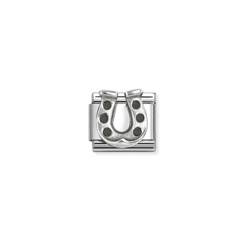 Classic Oxidised Silver and Enamel Horseshoe 1 Good Luck Charms