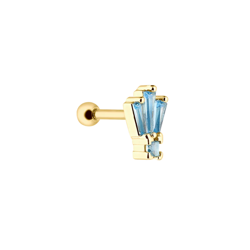 Blue Baguette Ohr Piercing Gold