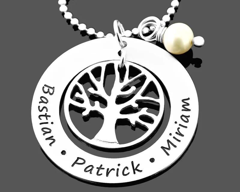 NAMENSKETTE 925 STERLING SILBER KETTE MIT LEBENSBAUM PERLE HALSKETTE DAMEN