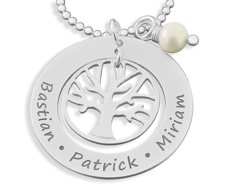 NAMENSKETTE 925 STERLING SILBER KETTE MIT LEBENSBAUM PERLE HALSKETTE DAMEN