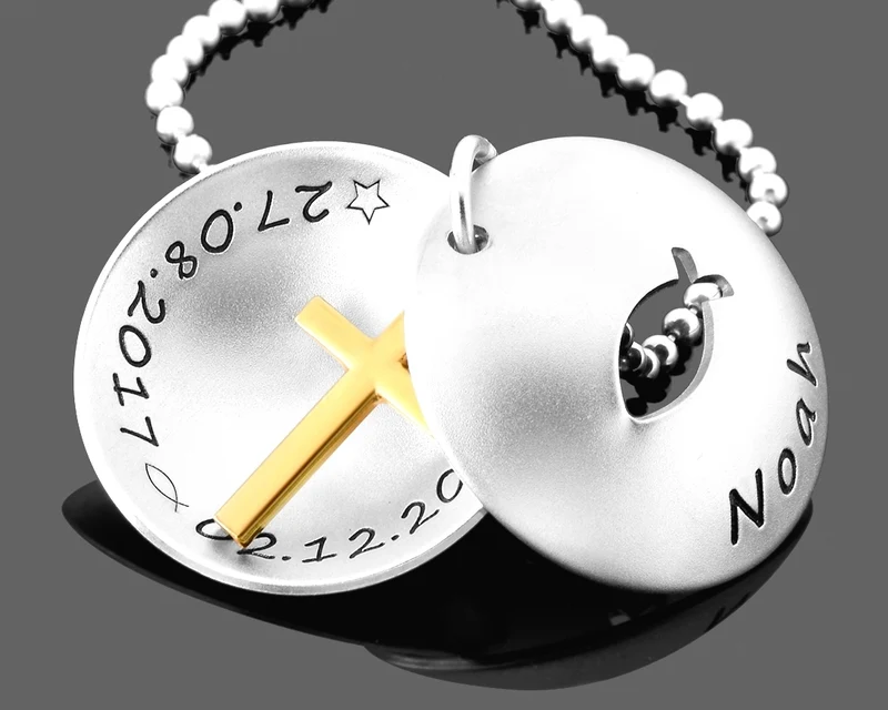 MEDAILLON ZUR TAUFE KREUZ TAUFKETTE ICHTHYS TAUFGESCHENK PATENKIND SILBERKETTE
