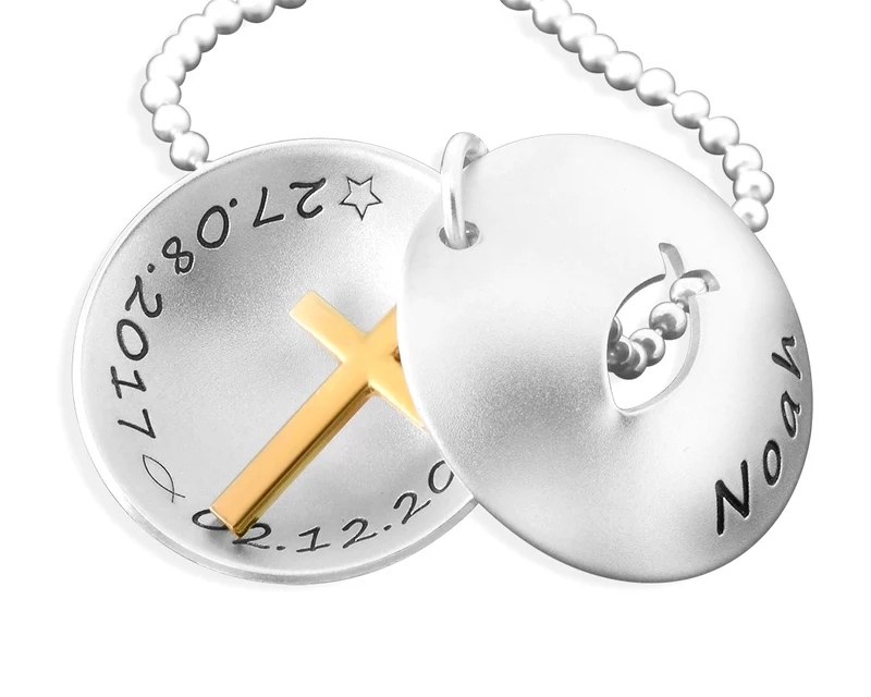 MEDAILLON ZUR TAUFE KREUZ TAUFKETTE ICHTHYS TAUFGESCHENK PATENKIND SILBERKETTE