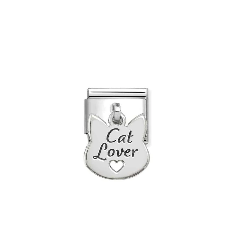 Classic Silver and Enamel Cat Lover Face Hanging Pendants Charms
