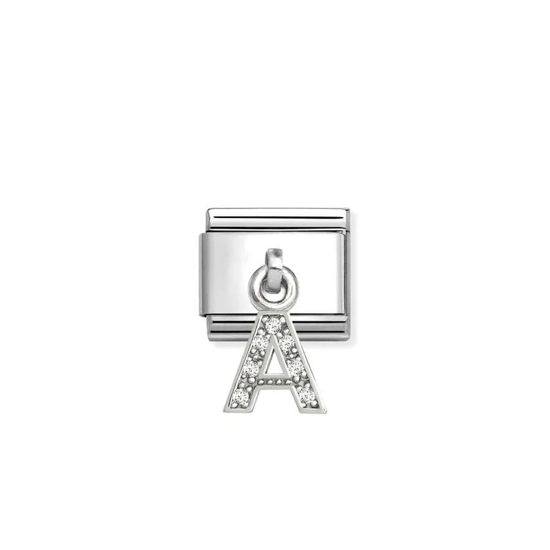 Classic Silver CZ Letter A Letters & Numbers Pendant Charms