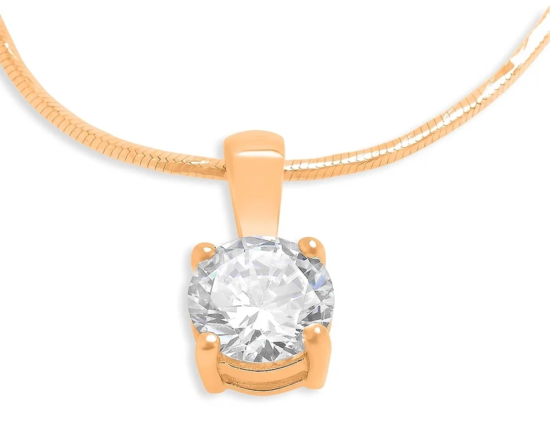 EXKLUSIVE DAMENKETTE SOLITÄR ZIRKONIA ANHÄNGER DAMENSCHMUCK ROSÉ VERGOLDET