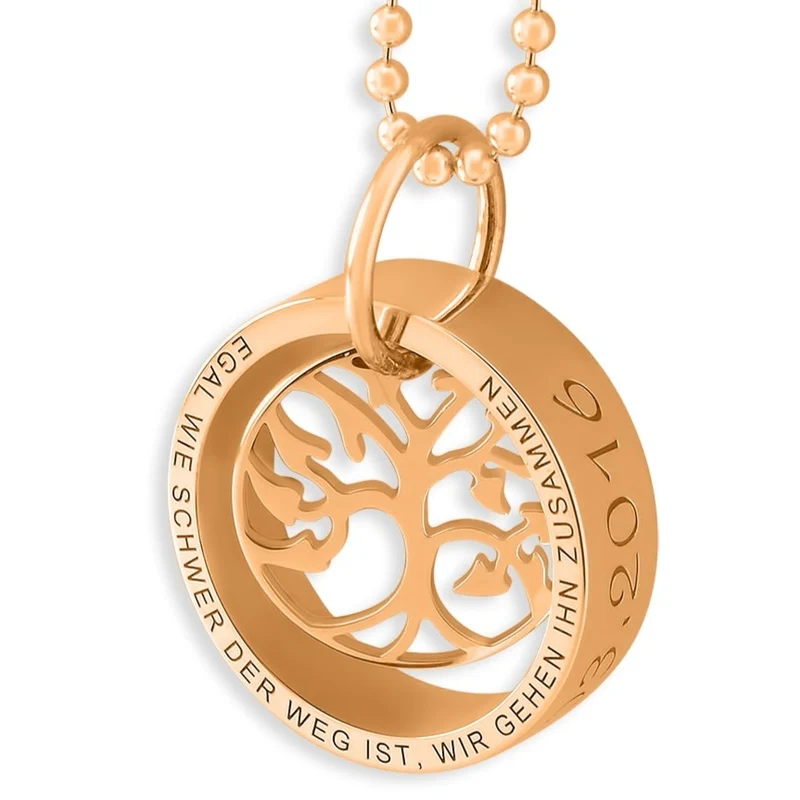 LEBENSBAUM KETTE TEXT FAMILIENKETTE ROSÉGOLD MIT NAMEN GRAVUR DAMEN HALSKETTE