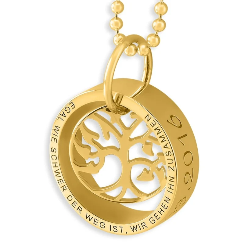 FAMILIENKETTE DAMEN GOLD NAMENSKETTE LEBENSBAUM RING HALSKETTE GRAVUR