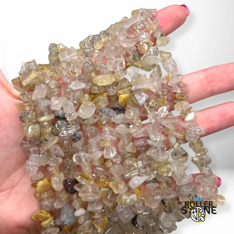 Goldene Rutilquarz-Chips-Perle, 80 cm