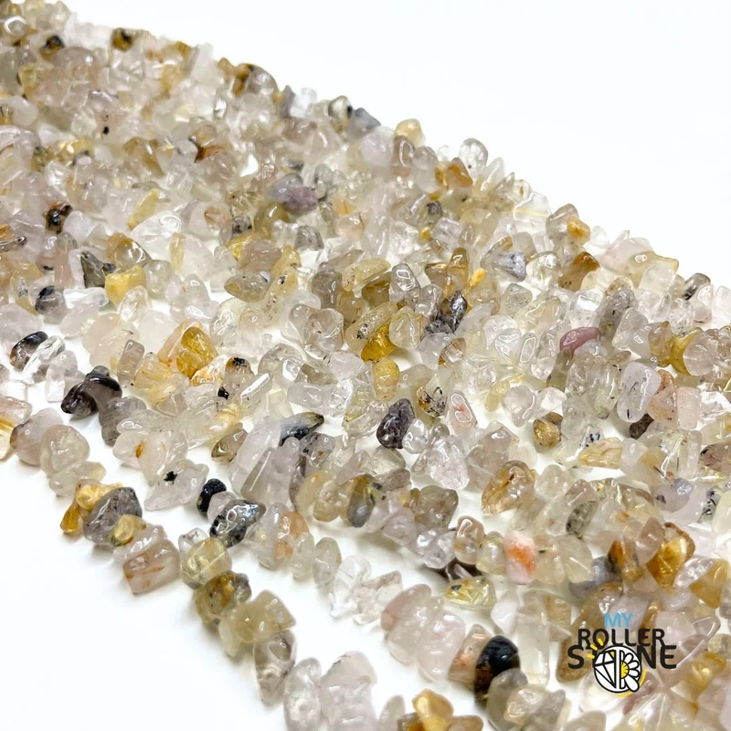 Goldene Rutilquarz-Chips-Perle, 80 cm
