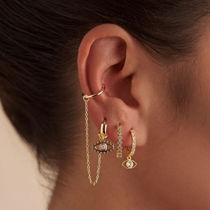 Pave Eye Huggies 18 Karat Vergoldet