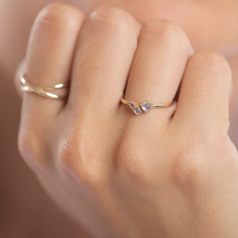 Ring Glamurös | Tansanit, Mondstein, syn. Saphir