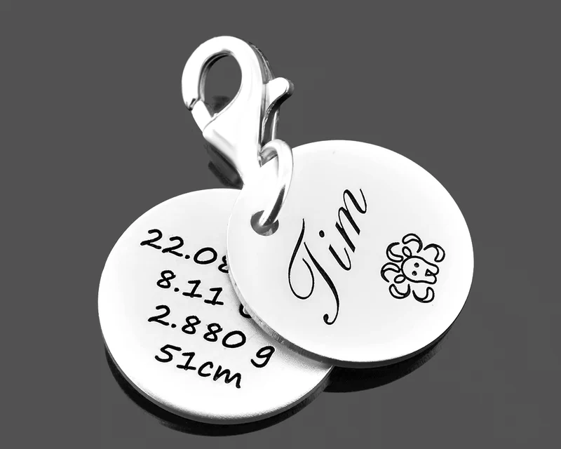 GESCHENK ZUR GEBURT CHARM ANHÄNGER SILBERSCHMUCK CHARMS GRAVUR 925 SILBER
