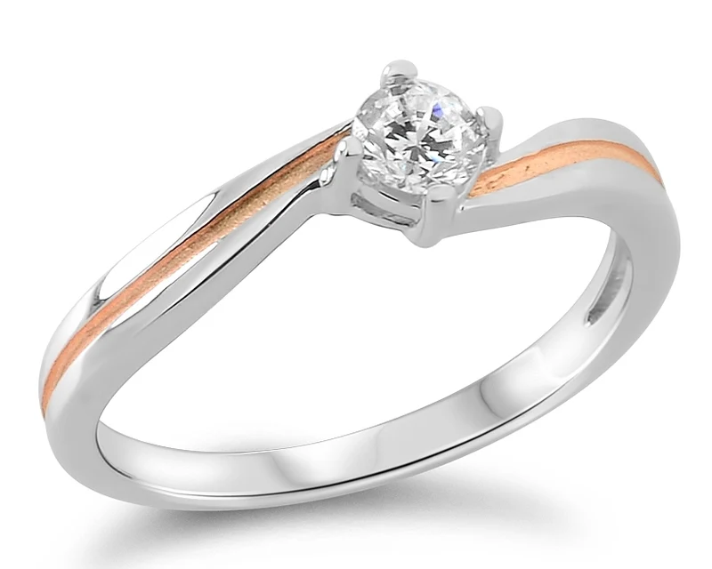 VERLOBUNSRING 925 SILBER BICOLOR ROSE DAMENRING VERLOBUNG RING STEIN