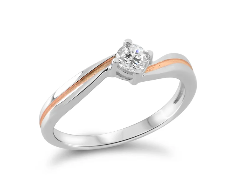 VERLOBUNSRING 925 SILBER BICOLOR ROSE DAMENRING VERLOBUNG RING STEIN