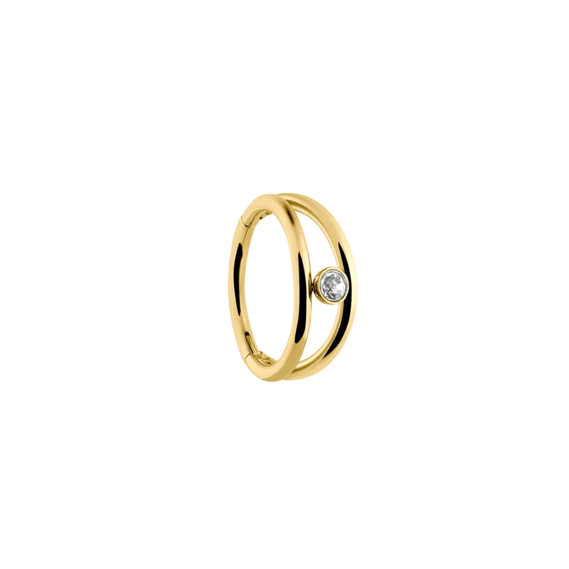 Double Ring Stone Clicker Piercing Gold