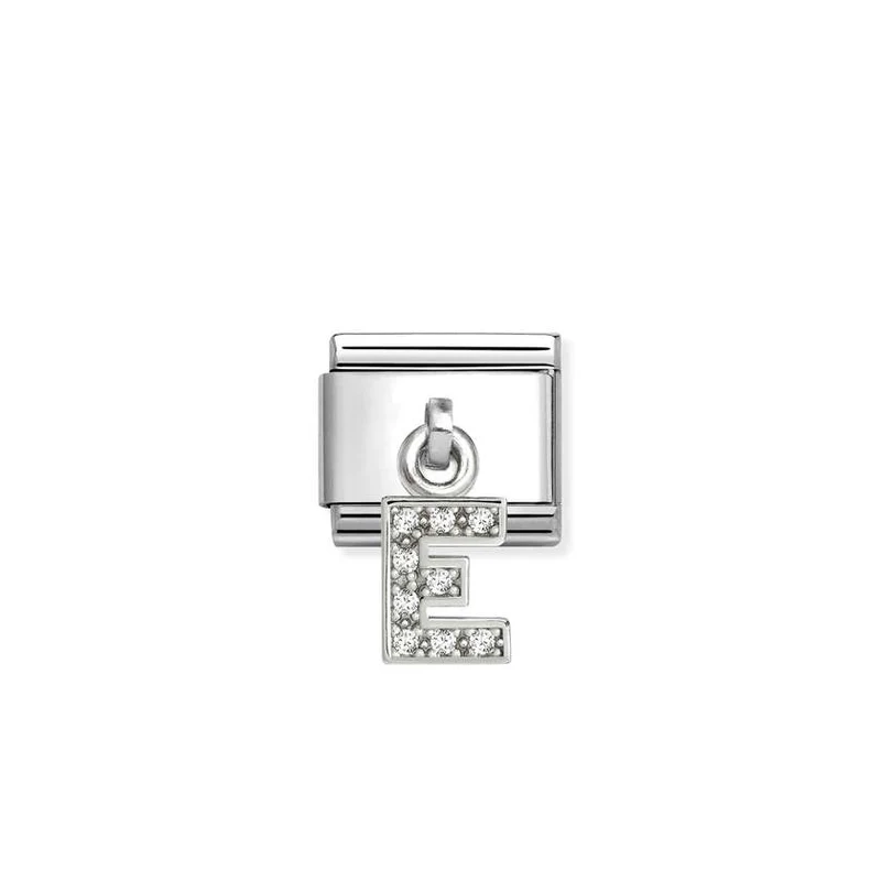 Classic Silver CZ Letter E Letters & Numbers Pendant Charms