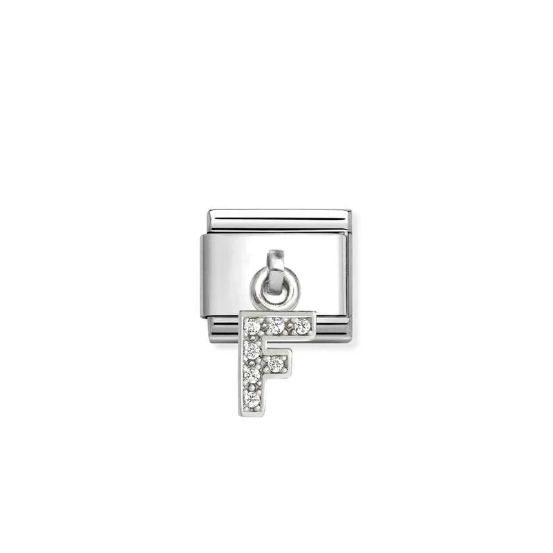 Classic Silver CZ Letter F Letters & Numbers Pendant Charms