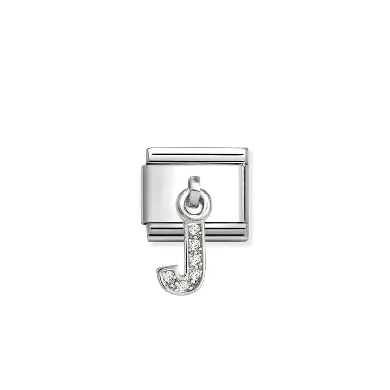 Classic Silver CZ Letter J Letters & Numbers Pendant Charms