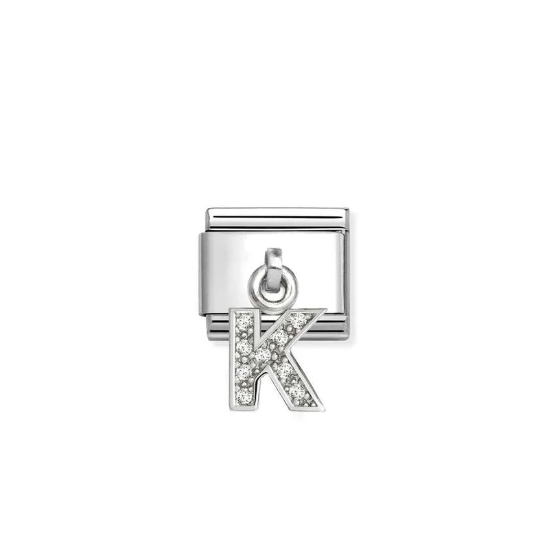 Classic Silver CZ Letter K Letters & Numbers Pendant Charms