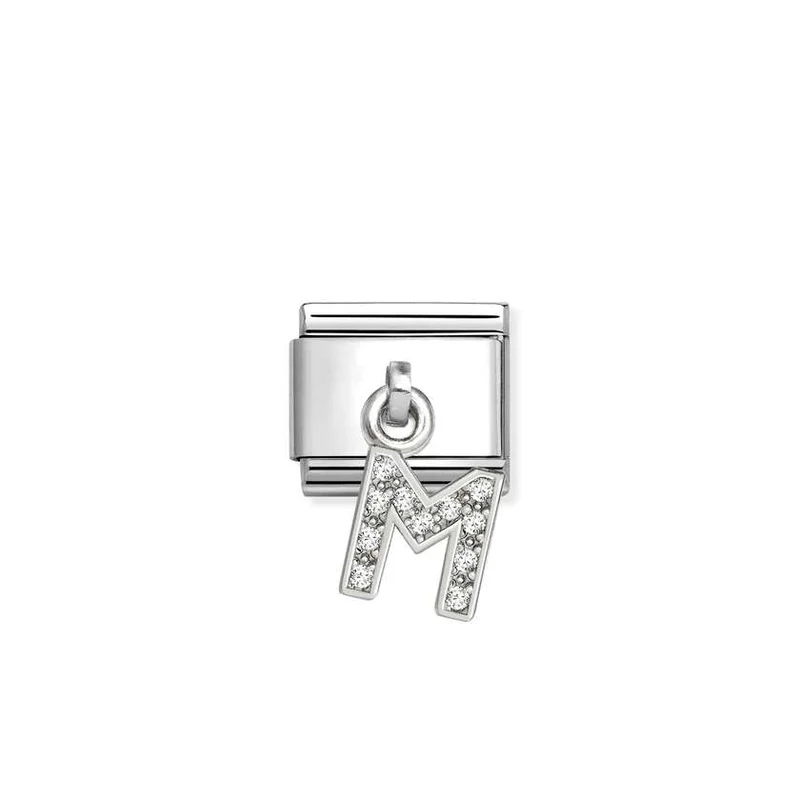 Classic Silver CZ Letter M Letters & Numbers Pendant Charms