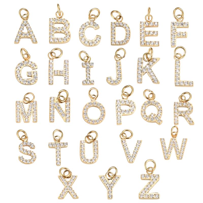 PAVE LETTER CHARM 14K VERGOLDET
