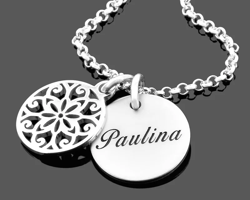 SILBERSCHMUCK MIT GRAVUR NAMENSKETTE 925 SILBER ANHÄNGER BLUME DAMENSCHMUCK