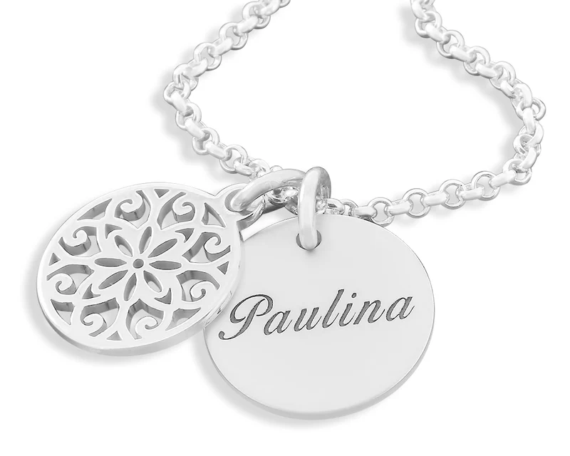 SILBERSCHMUCK MIT GRAVUR NAMENSKETTE 925 SILBER ANHÄNGER BLUME DAMENSCHMUCK