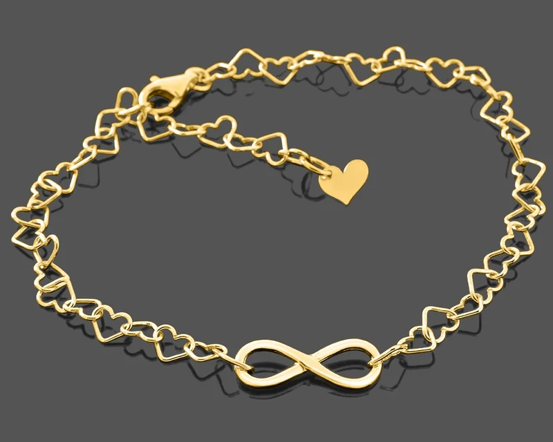 INFINITY ARMBAND SILBER UNENDLICHKEITSZEICHEN VERGOLDET HERZARMBAND