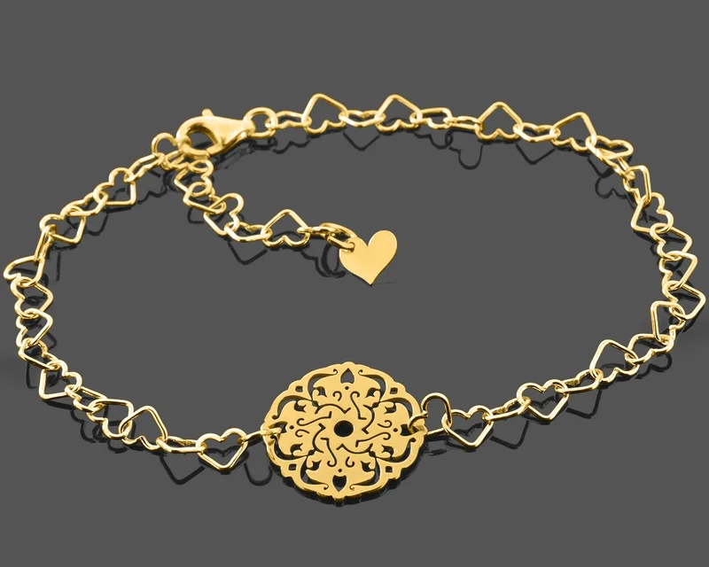 ARMBAND SILBER VERGOLDET MIT HERZEN DAMENSCHMUCK LEBENSBLUME