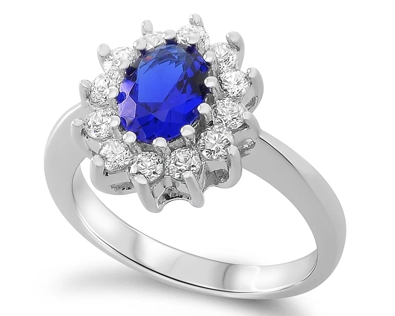 SILBER RING VERLOBUNG ZIRKONIA BLAU LADY DI DAMENRING KÖNIGIN SILBERRING