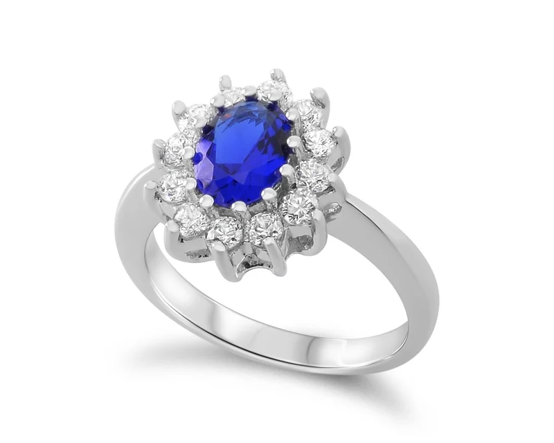 SILBER RING VERLOBUNG ZIRKONIA BLAU LADY DI DAMENRING KÖNIGIN SILBERRING