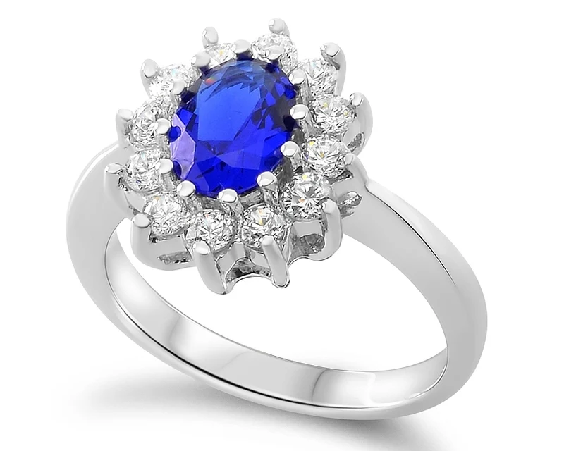 SILBER RING VERLOBUNG ZIRKONIA BLAU LADY DI DAMENRING KÖNIGIN SILBERRING