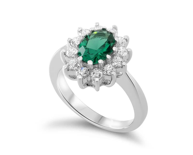 VERLOBUNGSRING ROYAL ZIRKONIA GRÜN SILBERRING 925 SILBER RING DAMEN KRISTALL
