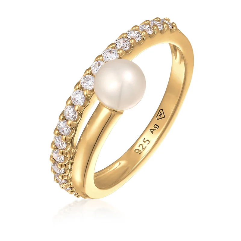 Wickelring Elegant | Süßwasserperle, Zirkonia (Weiß)