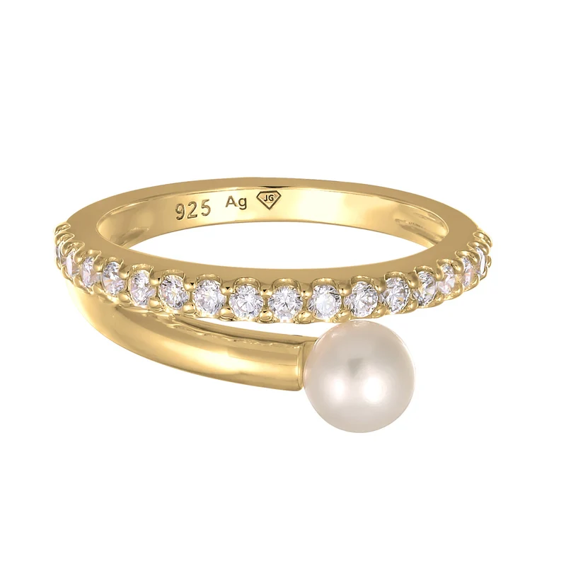 Wickelring Elegant | Süßwasserperle, Zirkonia (Weiß)