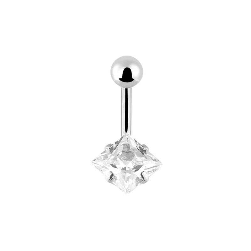 Square Shiny Belly Button Ring Silber