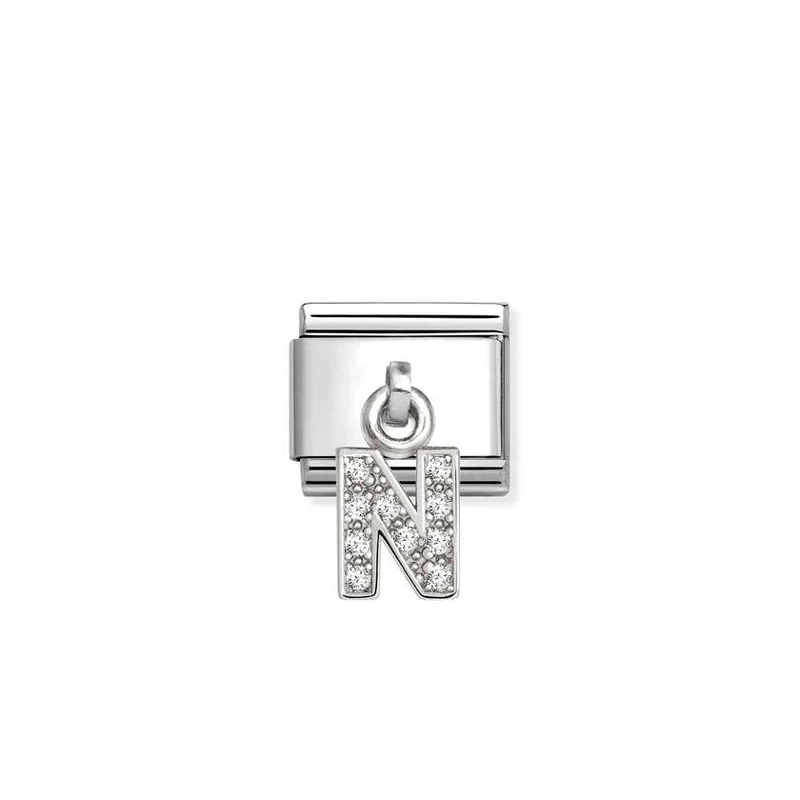 Classic Silver CZ Letter N Letters & Numbers Pendant Charms