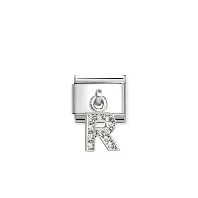 Classic Silver CZ Letter R Letters & Numbers Pendant Charms