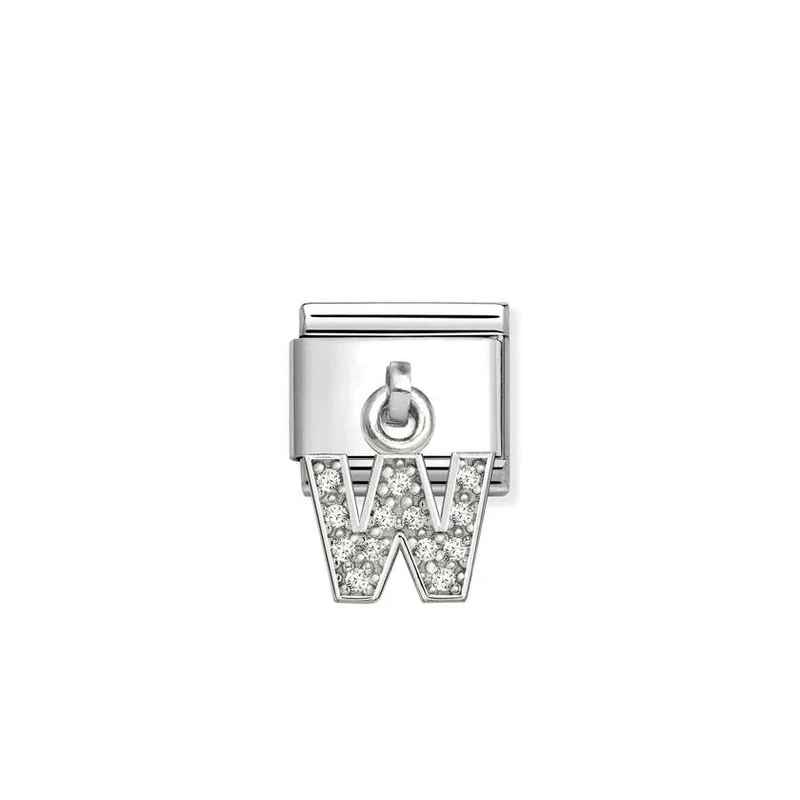 Classic Silver CZ Letter W Letters & Numbers Pendant Charms