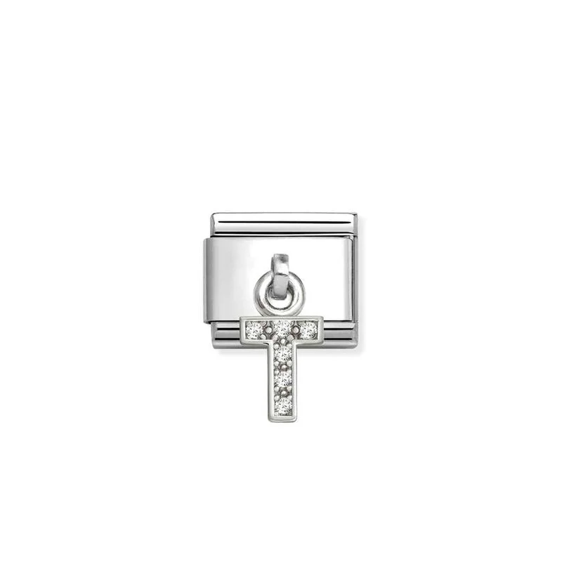 Classic Silver CZ Letter T Letters & Numbers Pendant Charms