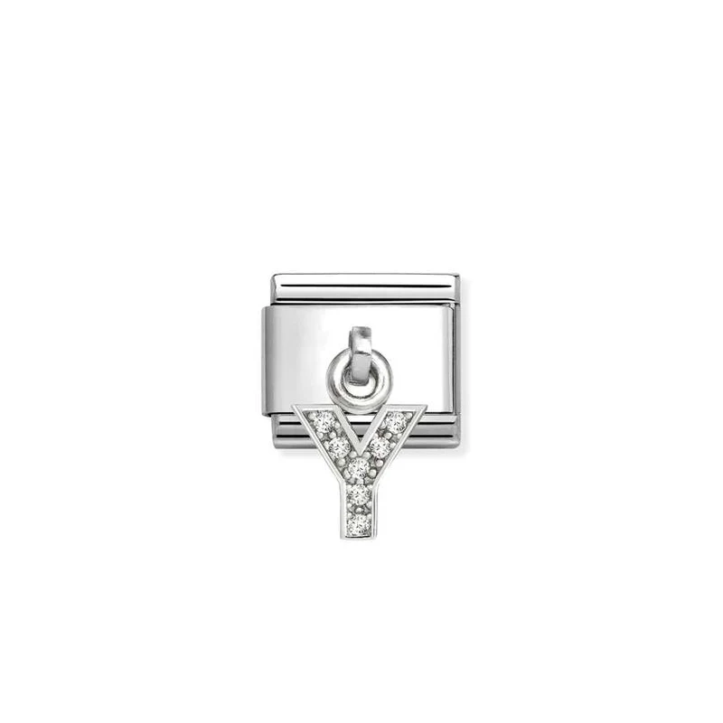 Classic Silver CZ Letter Y Letters & Numbers Pendant Charms