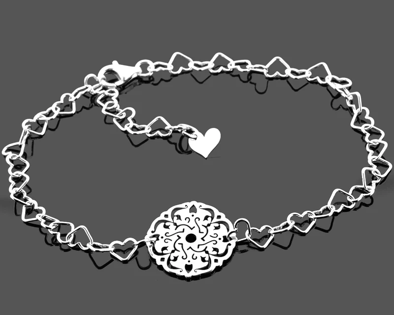 HERZARMBAND SILBER LEBENSBLUME MANDALA ARMBAND